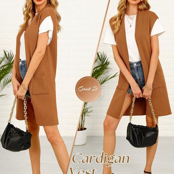 Women Casual Sleeveless Open Front Tunic Vest Long Cardigan Tops Coat - Picture 4 of 4